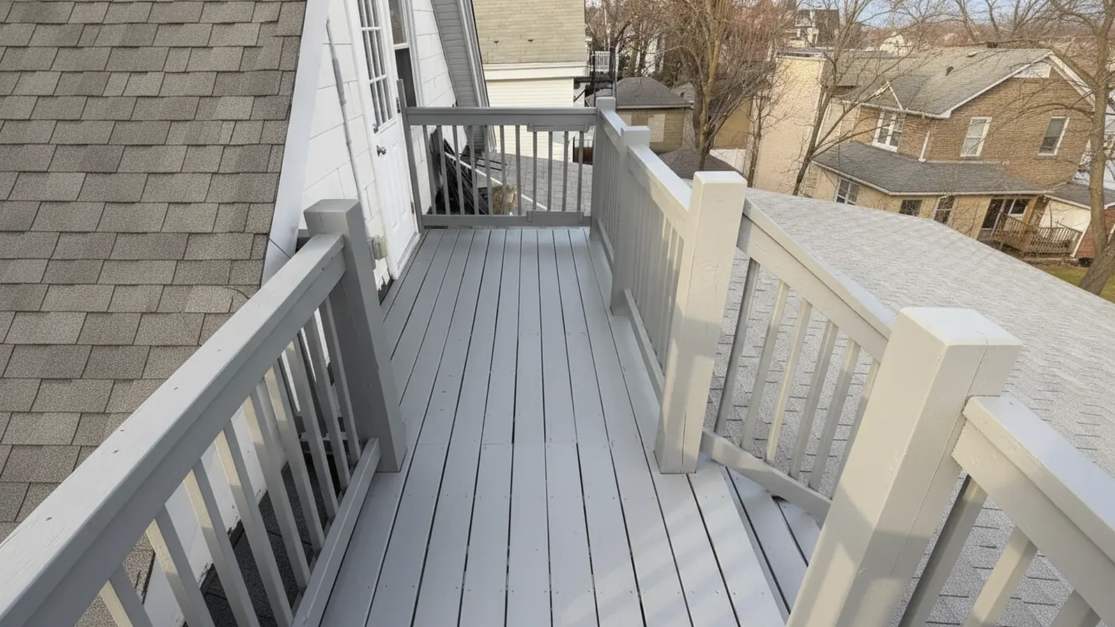 Gray painted deck floor after washing and painting
